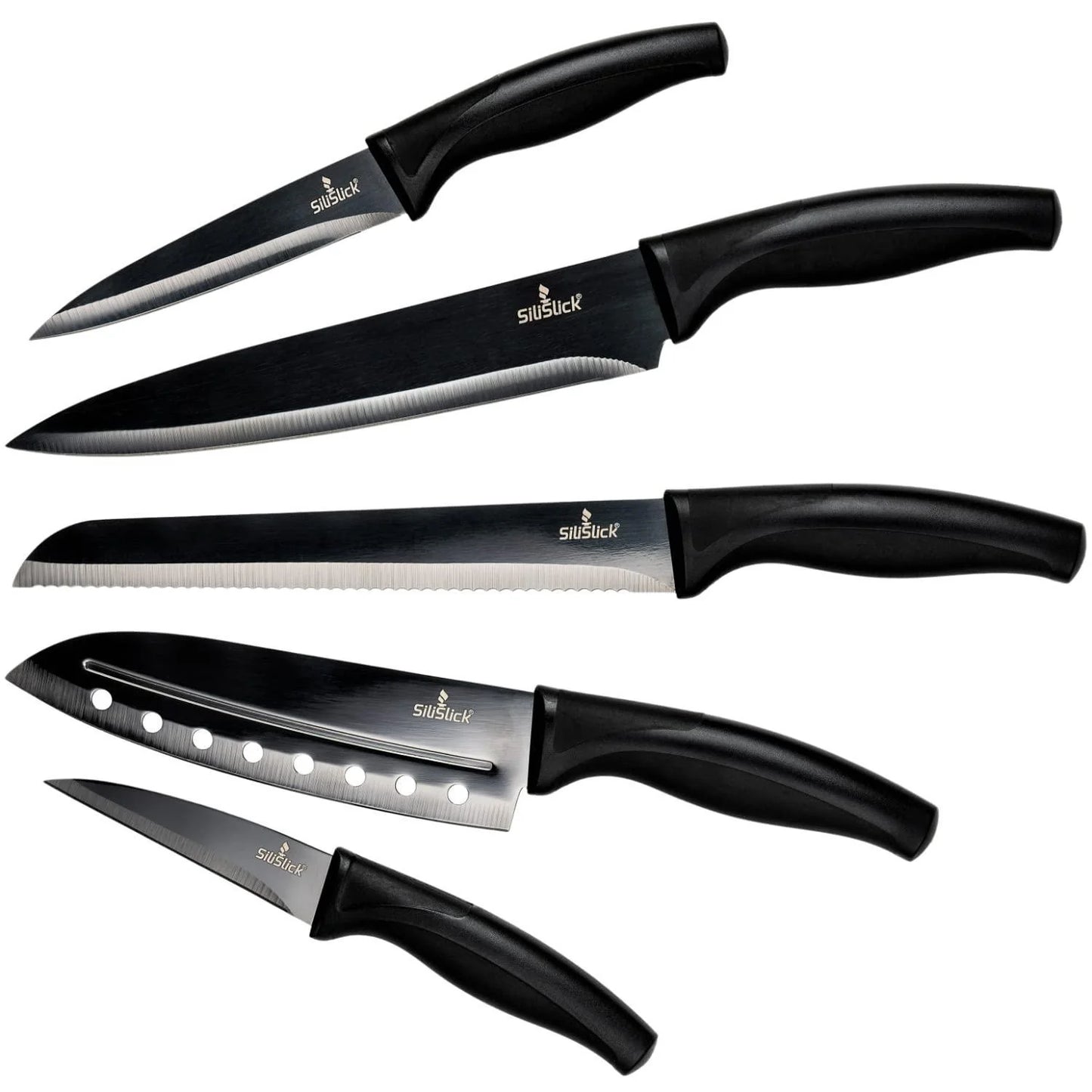 Professional 5-Piece Titanium-Coated Knife Set with Safety Sheaths