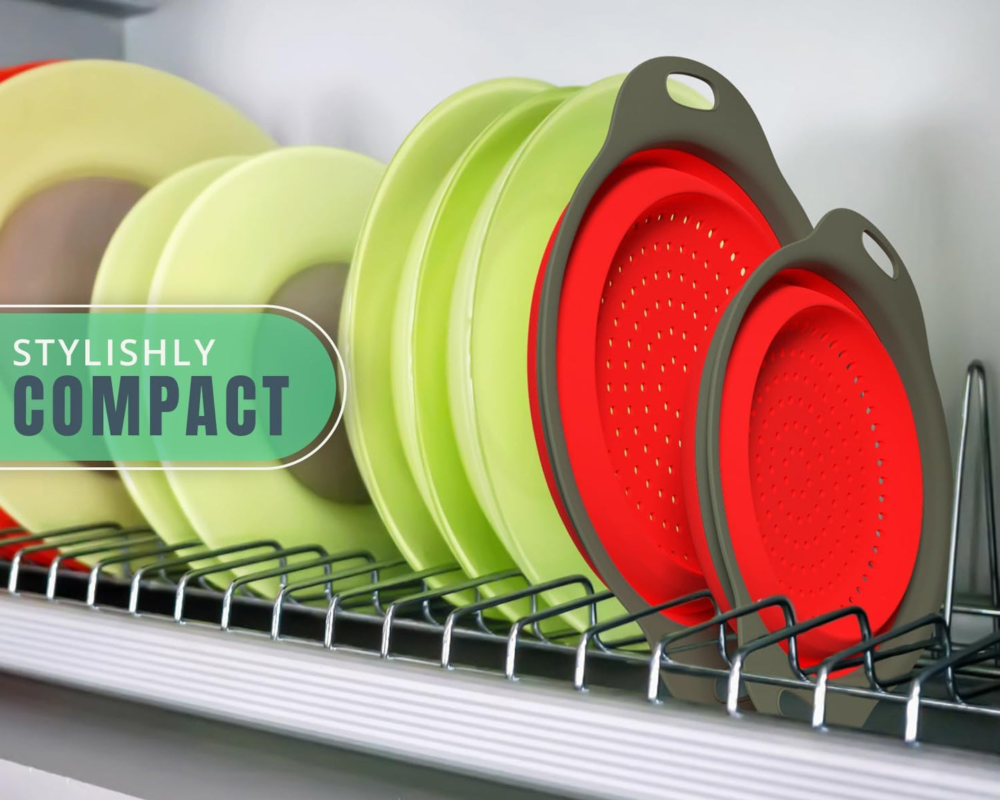 Ultimate Kitchen Strainers Set of 2 - Collapsible Silicone Colanders for Easy Storage by - Use with Pasta & Veggies or as a Fruit or Berry Bowl with Strainer - Irreplaceable for Campers - Red