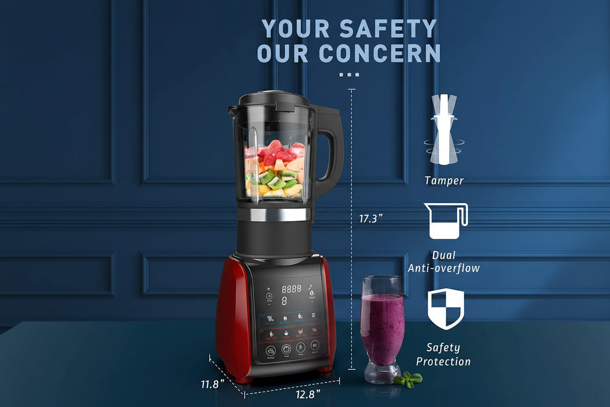 Blender, Blender for Kitchen, 1200W High Power Hot and Cold Blender with Timer, Glass Countertop Smoothie Blender 64 OZ for Crushing Ice, Frozen Dessert, Soup, Fish