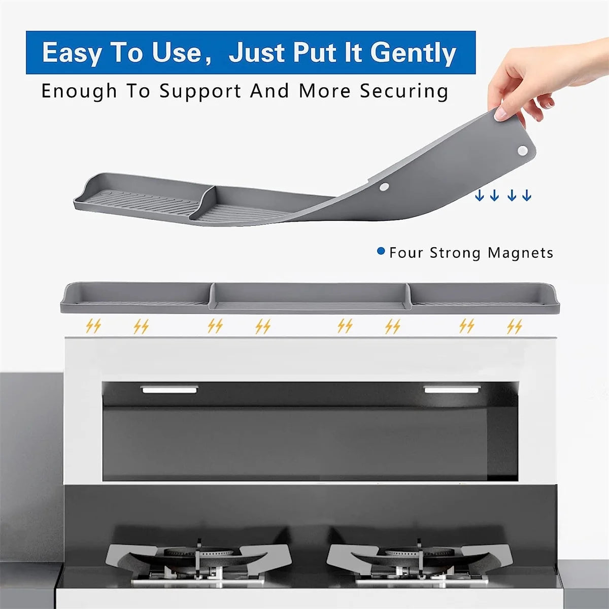 Casewin Silicone Magnetic Stove Top Shelf, 30" Length Spice Rack Organizer over the Stove, Heat Insulated Spice Shelf - Zero Installation, Baffles All Around, Non-Slip Kitchen Gadgets (Grey)