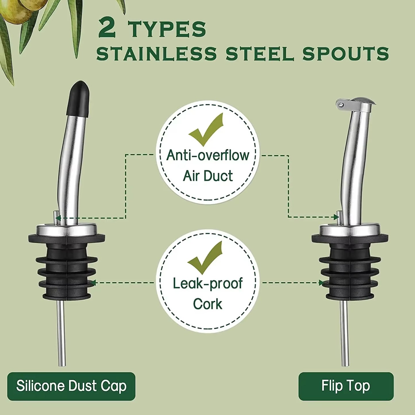 Olive Oil Dispenser Set 500Ml Vinegar Cruet Carafe Decanter Measure Glass Cooking Container Oil Dispenser Bottle with Pourer