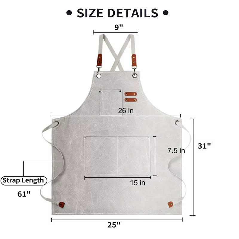 Kitchen Household Cooking Canvas Apron Oil-Proof Waterproof Can Wipe Hands Men Women Adult with Tool Pockets Fashion Coffee Over