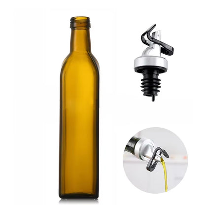 Olive Oil Dispenser Set 500Ml Vinegar Cruet Carafe Decanter Measure Glass Cooking Container Oil Dispenser Bottle with Pourer