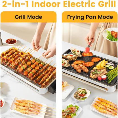 Electric Indoor Grill 1500W,  2 in 1 Smokeless Indoor Grills with Non-Stick Removable Grill & Griddle Plate, Temperature Control, Portable Korean BBQ Grill with 3 Raclette Cheese Pans