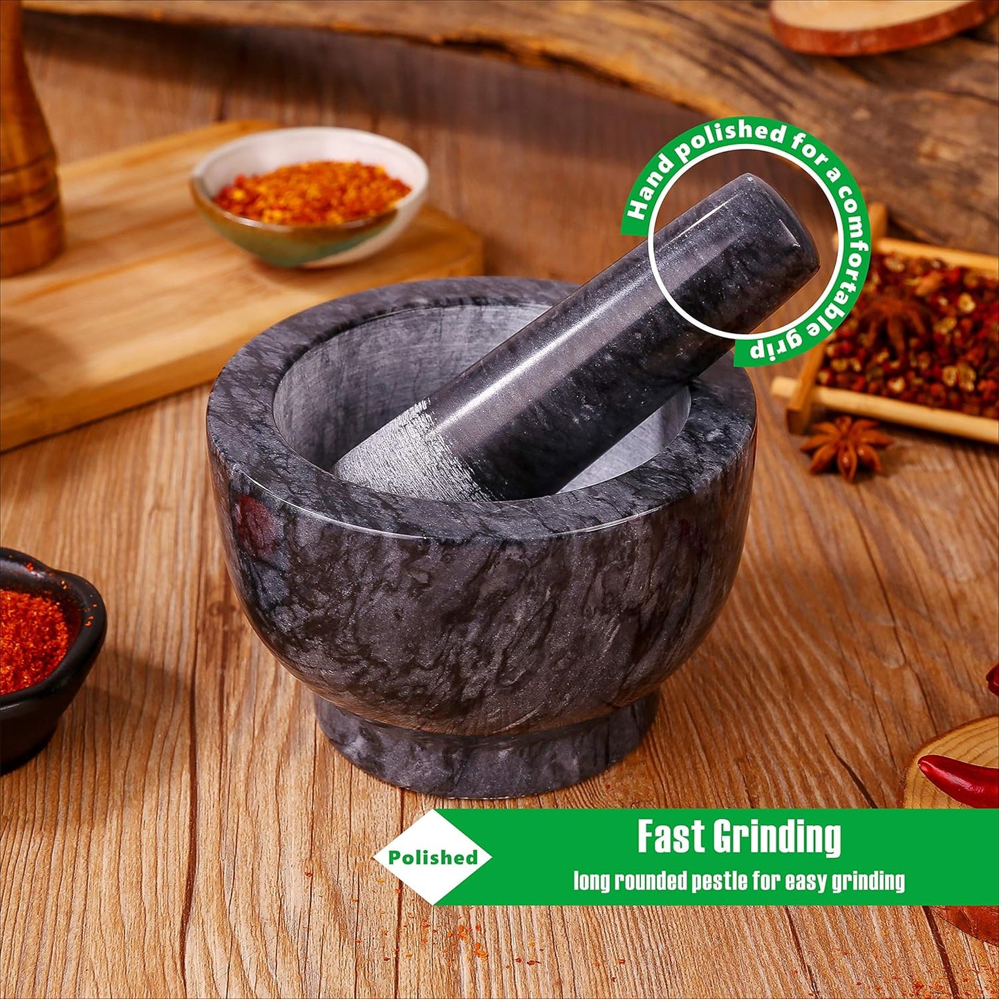 Polished Marble Mortar and Pestle Set