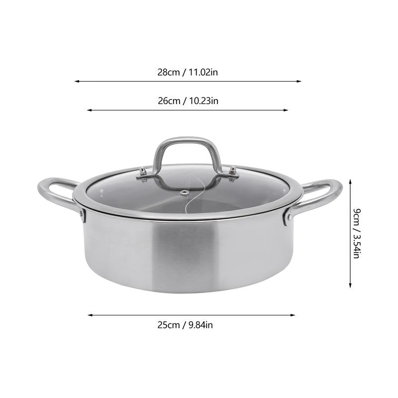 Stainless Steel Hot Pot with Divider, Pot with Glass Lid, Hot Pot with Spoon/ Leaky Spoon Kitchenware Vegetable