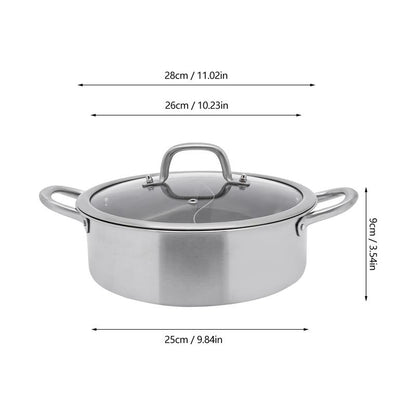 Stainless Steel Hot Pot with Divider, Pot with Glass Lid, Hot Pot with Spoon/ Leaky Spoon Kitchenware Vegetable