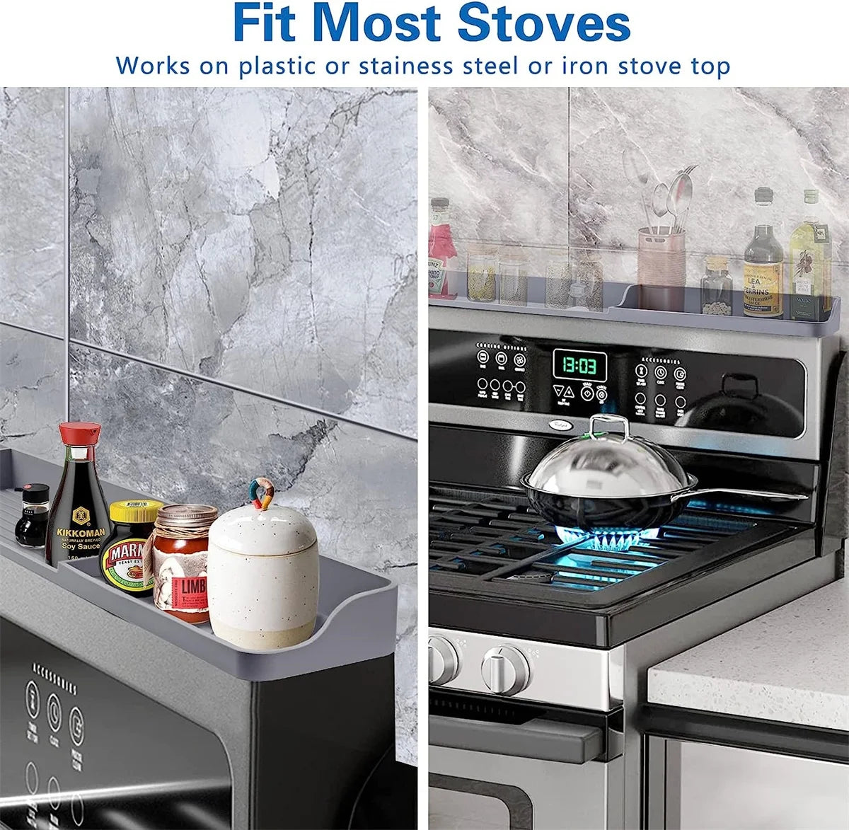 Casewin Silicone Magnetic Stove Top Shelf, 30" Length Spice Rack Organizer over the Stove, Heat Insulated Spice Shelf - Zero Installation, Baffles All Around, Non-Slip Kitchen Gadgets (Grey)