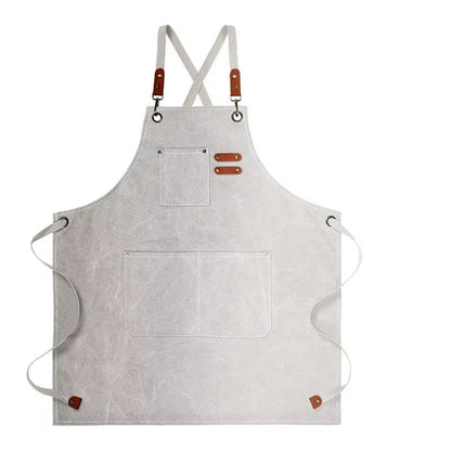 Kitchen Household Cooking Canvas Apron Oil-Proof Waterproof Can Wipe Hands Men Women Adult with Tool Pockets Fashion Coffee Over