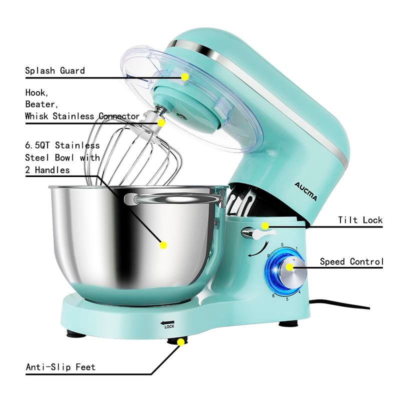 Aucma 6.5QT Stand Mixer with Upgraded Motor | 6-Speed Tilt-Head Electric Food Mixer with Stainless Steel Bowl Dough Hook Whisk & Beater for Baking & Mixing Kitchen Appliances