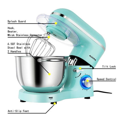 Aucma 6.5QT Stand Mixer with Upgraded Motor | 6-Speed Tilt-Head Electric Food Mixer with Stainless Steel Bowl Dough Hook Whisk & Beater for Baking & Mixing Kitchen Appliances