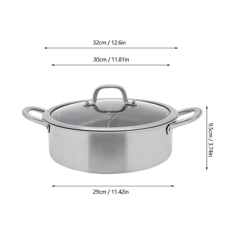 Stainless Steel Hot Pot with Divider, Pot with Glass Lid, Hot Pot with Spoon/ Leaky Spoon Kitchenware Vegetable