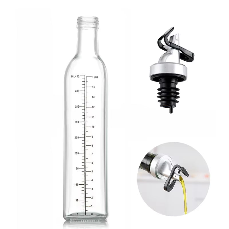 Olive Oil Dispenser Set 500Ml Vinegar Cruet Carafe Decanter Measure Glass Cooking Container Oil Dispenser Bottle with Pourer