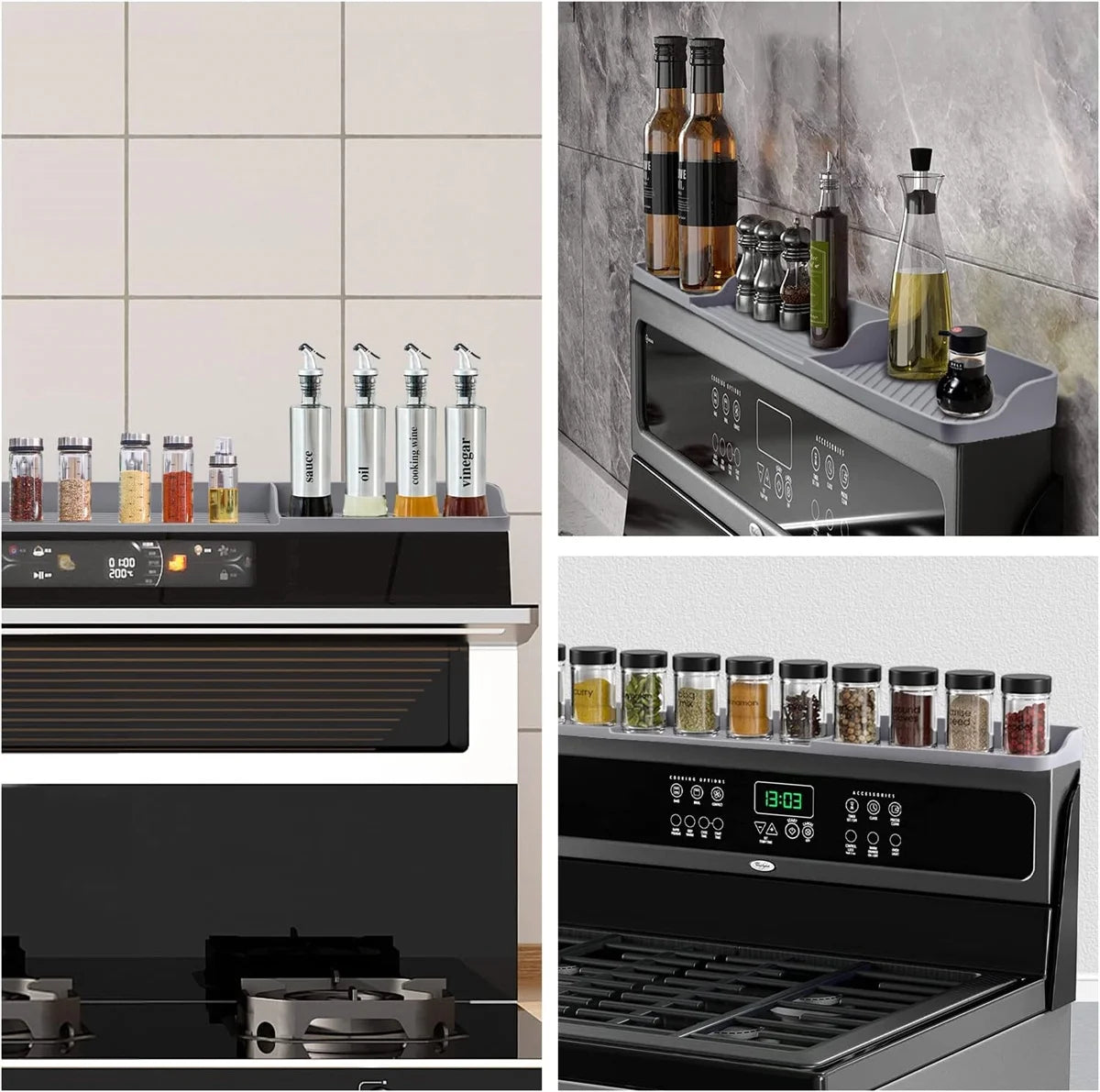 Casewin Silicone Magnetic Stove Top Shelf, 30" Length Spice Rack Organizer over the Stove, Heat Insulated Spice Shelf - Zero Installation, Baffles All Around, Non-Slip Kitchen Gadgets (Grey)