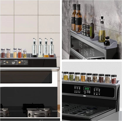 Casewin Silicone Magnetic Stove Top Shelf, 30" Length Spice Rack Organizer over the Stove, Heat Insulated Spice Shelf - Zero Installation, Baffles All Around, Non-Slip Kitchen Gadgets (Grey)