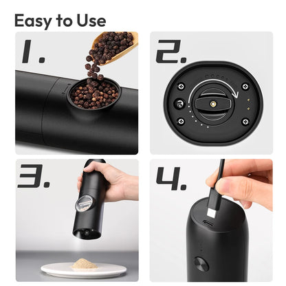 Electric Salt & Pepper Grinder, Automatic Spice Mill with Adjustable Coarseness,Black