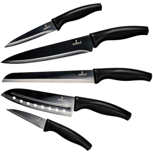 Professional 5-Piece Titanium-Coated Knife Set with Safety Sheaths