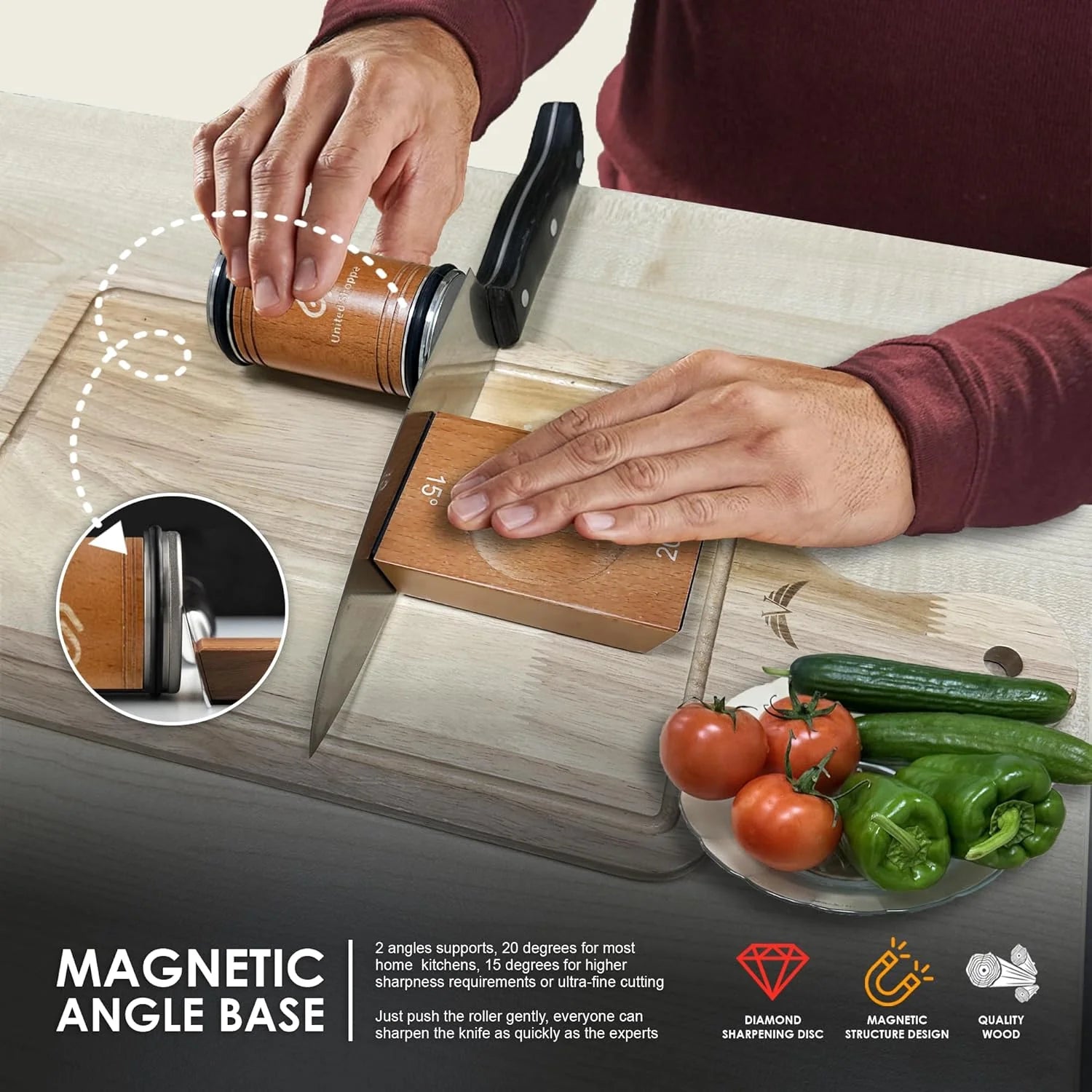 Magnetic Angle Rolling Knife Sharpener – 15° & 20°