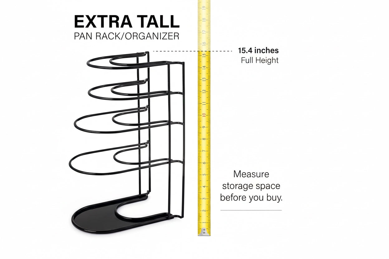 Heavy Duty Pots and Pans Organizer - Extra Large 5-Tier Rack - Holds Cast Iron Skillets, Dutch Oven - Durable Construction - Space Saving Kitchen Storage - No Assembly Required - Black 15.4"