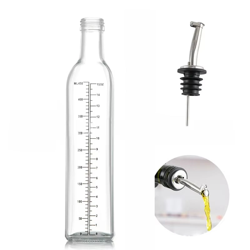 Olive Oil Dispenser Set 500Ml Vinegar Cruet Carafe Decanter Measure Glass Cooking Container Oil Dispenser Bottle with Pourer
