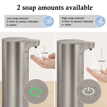 Soap Dispenser, Rechargeable Automatic Soap Dispenser Stainless Steel Touchless Foaming Soap Dispenser for Bathroom Auto Hand Soap Dispenser for Kitchen, Silver, Xmas Gift,9Oz
