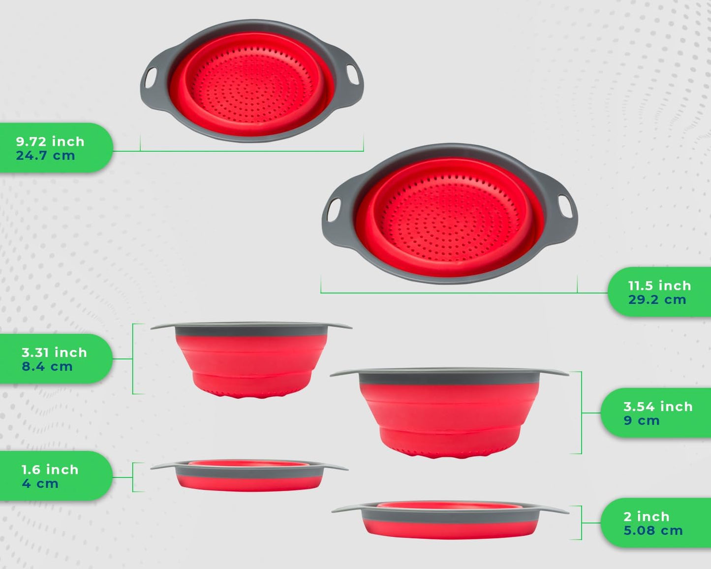 Ultimate Kitchen Strainers Set of 2 - Collapsible Silicone Colanders for Easy Storage by  - Use with Pasta & Veggies or as a Fruit or Berry Bowl with Strainer - Irreplaceable for Campers - Red