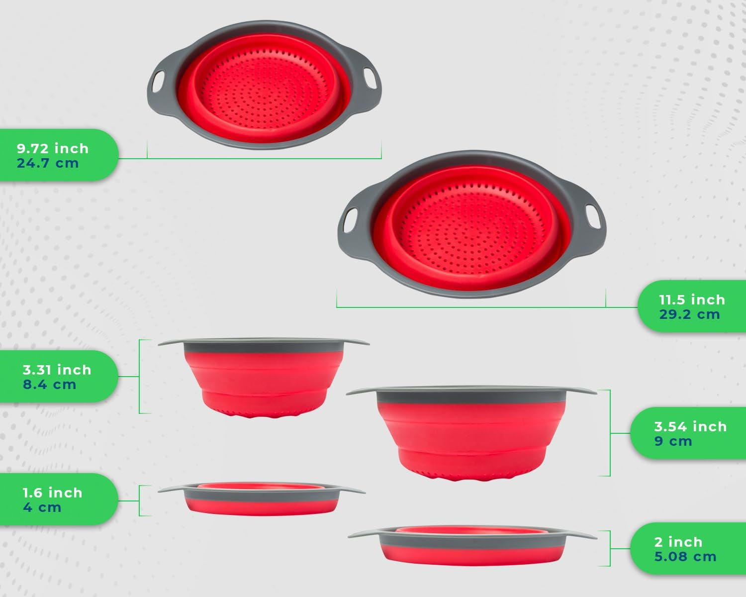 Ultimate Kitchen Strainers Set of 2 - Collapsible Silicone Colanders for Easy Storage by  - Use with Pasta & Veggies or as a Fruit or Berry Bowl with Strainer - Irreplaceable for Campers - Red