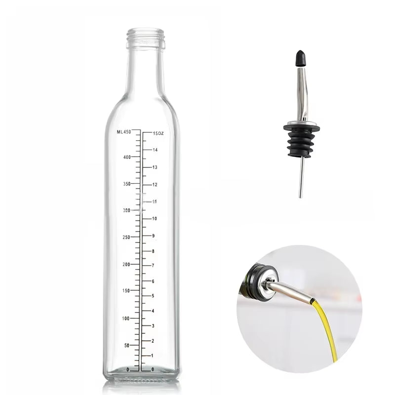 Olive Oil Dispenser Set 500Ml Vinegar Cruet Carafe Decanter Measure Glass Cooking Container Oil Dispenser Bottle with Pourer