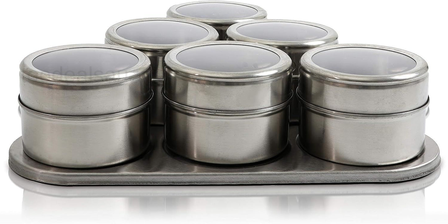 Magnetic Spice Rack - 6 Stainless Spice Jars for Seasoning - Magnetic Spice..