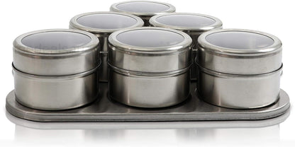 Magnetic Spice Rack - 6 Stainless Spice Jars for Seasoning - Magnetic Spice..