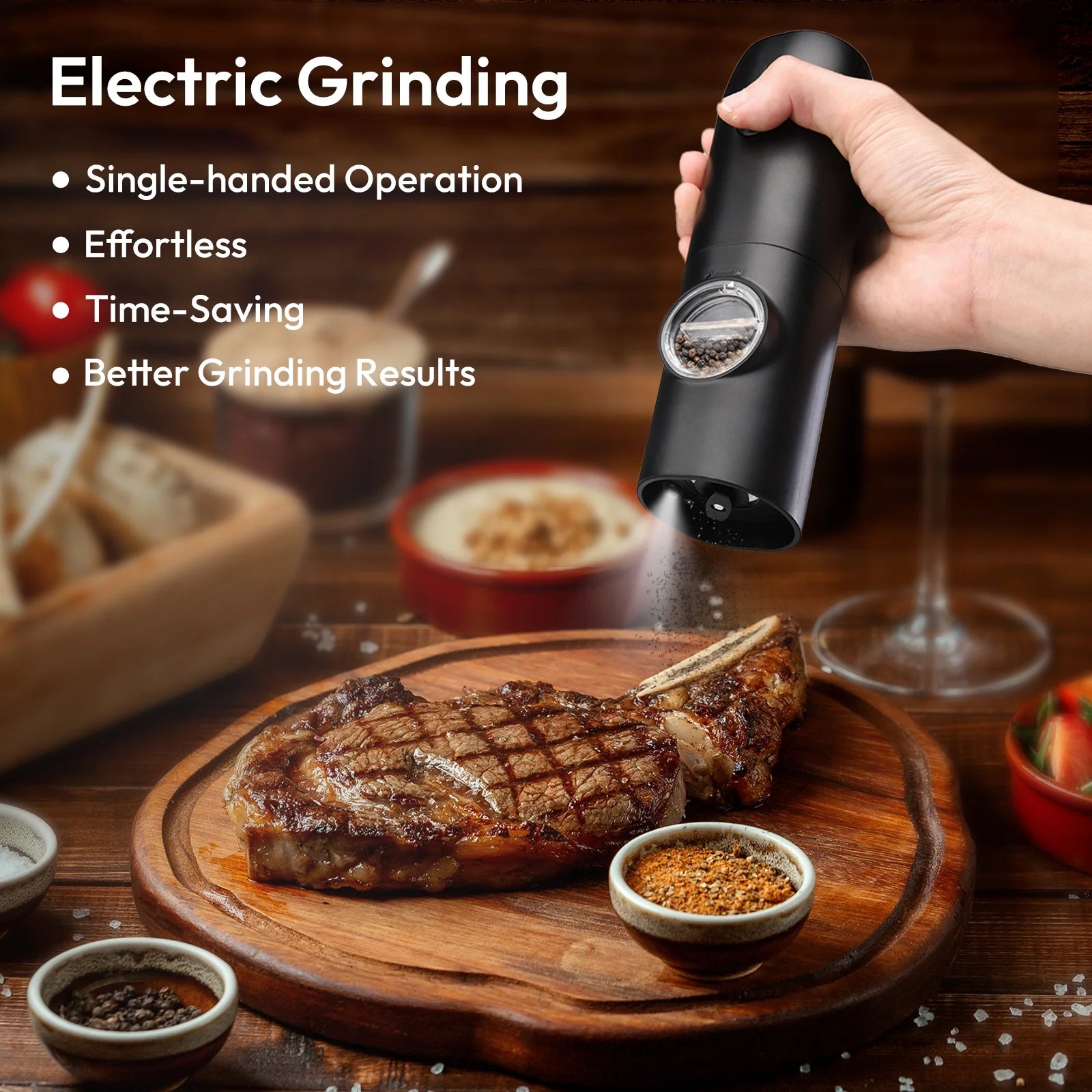 Electric Salt & Pepper Grinder, Automatic Spice Mill with Adjustable Coarseness,Black