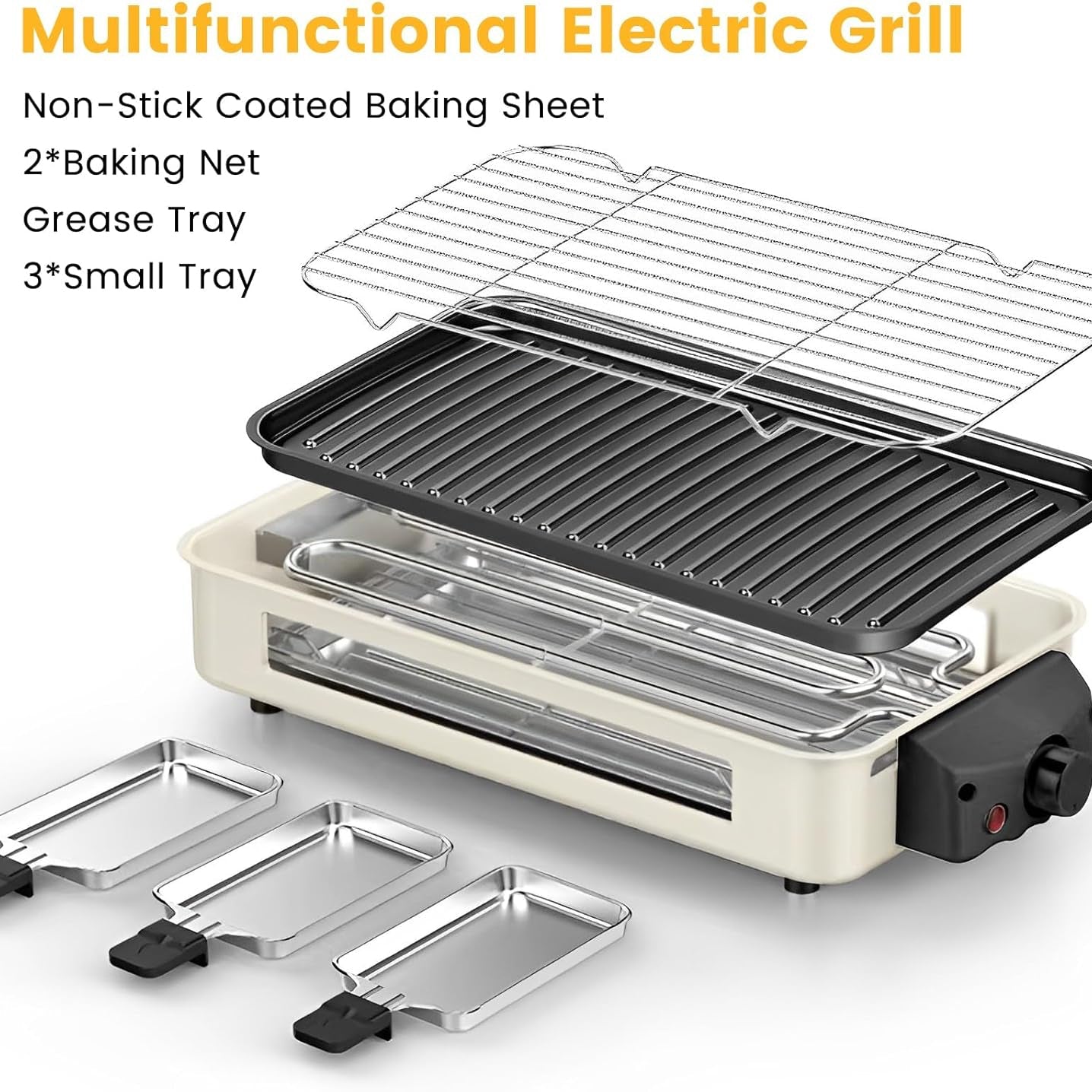 Electric Indoor Grill 1500W,  2 in 1 Smokeless Indoor Grills with Non-Stick Removable Grill & Griddle Plate, Temperature Control, Portable Korean BBQ Grill with 3 Raclette Cheese Pans