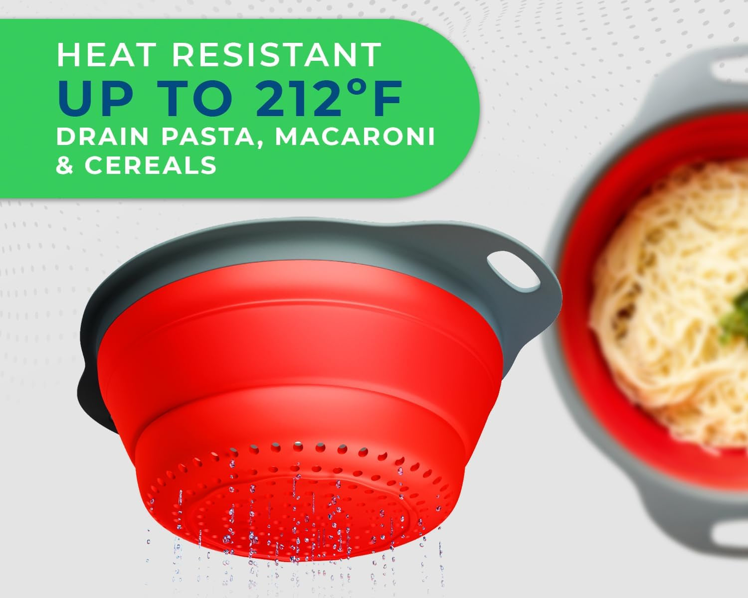 Ultimate Kitchen Strainers Set of 2 - Collapsible Silicone Colanders for Easy Storage by  - Use with Pasta & Veggies or as a Fruit or Berry Bowl with Strainer - Irreplaceable for Campers - Red