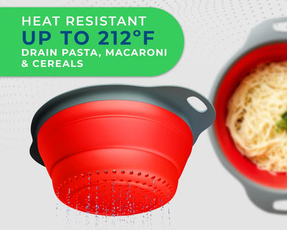 Ultimate Kitchen Strainers Set of 2 - Collapsible Silicone Colanders for Easy Storage by  - Use with Pasta & Veggies or as a Fruit or Berry Bowl with Strainer - Irreplaceable for Campers - Red