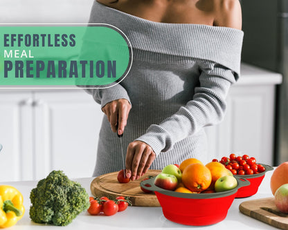 Ultimate Kitchen Strainers Set of 2 - Collapsible Silicone Colanders for Easy Storage by  - Use with Pasta & Veggies or as a Fruit or Berry Bowl with Strainer - Irreplaceable for Campers - Red