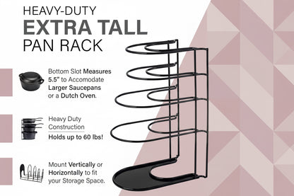 Heavy Duty Pots and Pans Organizer - Extra Large 5-Tier Rack - Holds Cast Iron Skillets, Dutch Oven - Durable Construction - Space Saving Kitchen Storage - No Assembly Required - Black 15.4"
