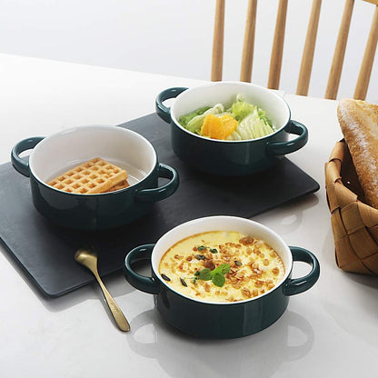 Ceramic Soup Bowls with Double Handles, 20 Oz Stacked Bowls for French Onion Soup, Cereal, Pot Pies, Stew, Chill, Pasta, Set of 4 (Jade)