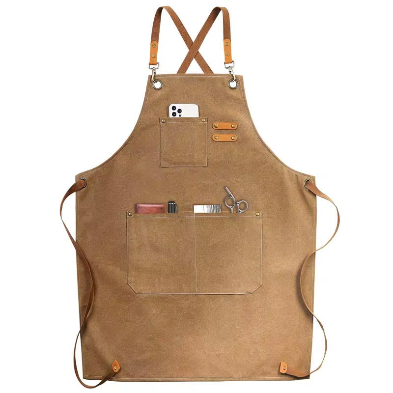Kitchen Household Cooking Canvas Apron Oil-Proof Waterproof Can Wipe Hands Men Women Adult with Tool Pockets Fashion Coffee Over