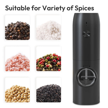 Electric Salt & Pepper Grinder, Automatic Spice Mill with Adjustable Coarseness,Black