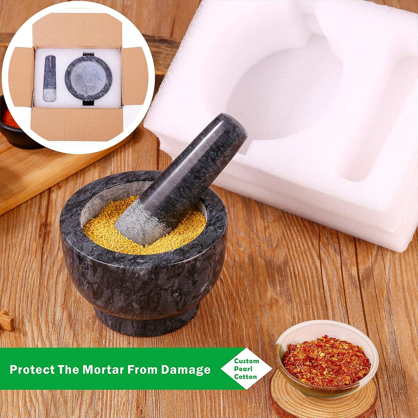 Polished Marble Mortar and Pestle Set