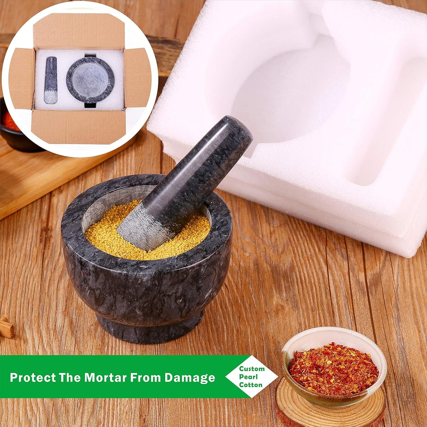 Polished Marble Mortar and Pestle Set