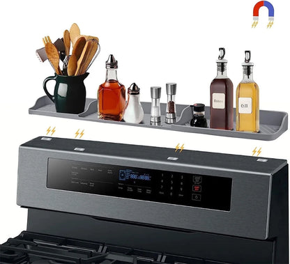 Casewin Silicone Magnetic Stove Top Shelf, 30" Length Spice Rack Organizer over the Stove, Heat Insulated Spice Shelf - Zero Installation, Baffles All Around, Non-Slip Kitchen Gadgets (Grey)